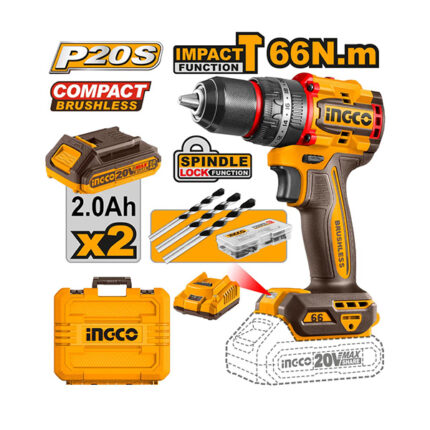 دریل شارژی 20 ولت براشلس اینکو مدل 20668